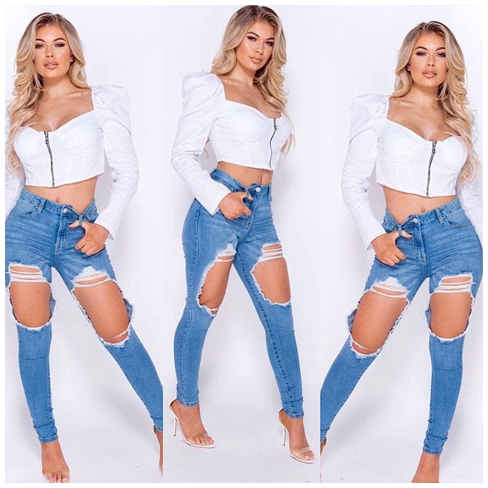 Extreme Distressed High Waist Skinny Jeans